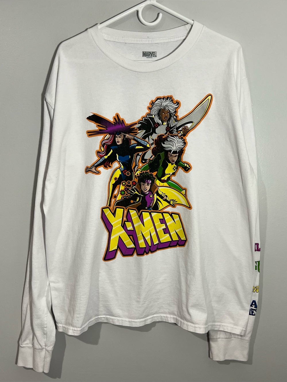 Marvel X-Men Jubilee Rogue Storm Jean White Long Sleeve T-Shirt Mens XL